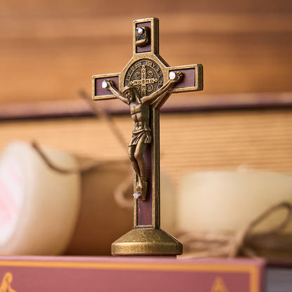 FREE Today: European Classical Traditional Wood Inlaid Alloy St. Benedict Cross Ornament