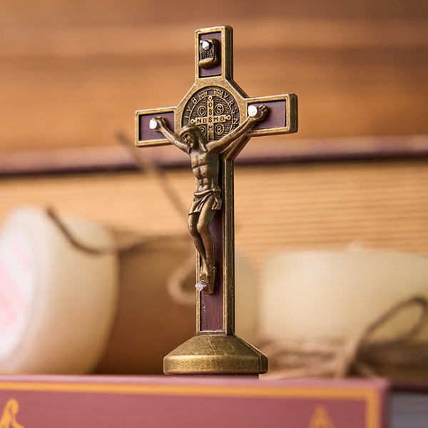 FREE Today: European Classical Traditional Wood Inlaid Alloy St. Benedict Cross Ornament
