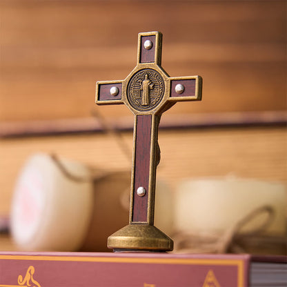 FREE Today: European Classical Traditional Wood Inlaid Alloy St. Benedict Cross Ornament