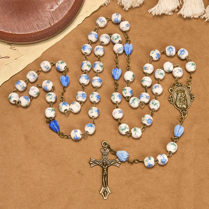 FREE Today: Immaculate Heart of Mary & Crucifix of 8 mm Round Floral Acrylic Alloy Chain Rosary