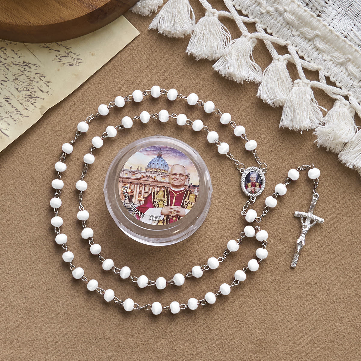 FREE Today: Pope Leo XIV Red Wood Beads Rosary Commemorating: A Spiritual Treasure