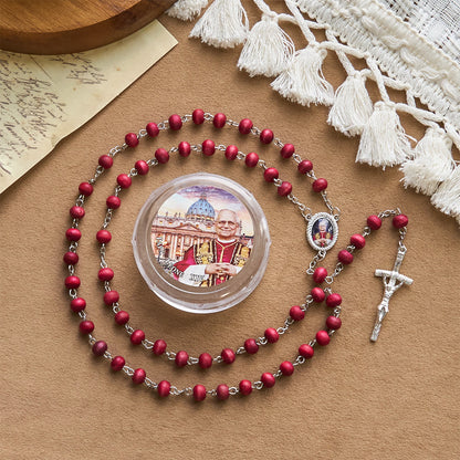 FREE Today: Pope Leo XIV Red Wood Beads Rosary Commemorating: A Spiritual Treasure