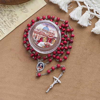 FREE Today: Pope Leo XIV Red Wood Beads Rosary Commemorating: A Spiritual Treasure