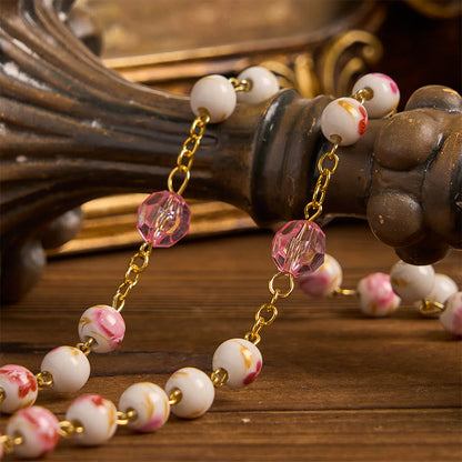 FREE Today: Miraculous Medal & Crucifix of 8 mm Round Floral Pink Ceramic Alloy Chain Rosary