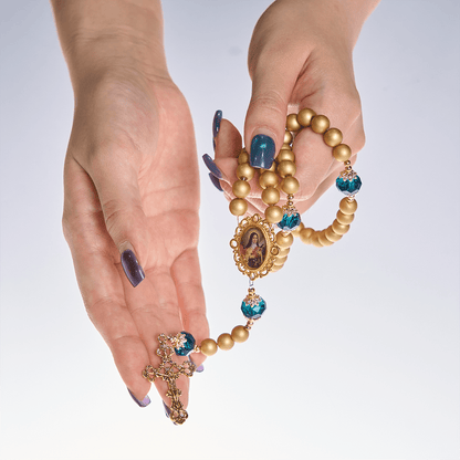 FREE Today: Elegant Matte Golden Pearl Rosary with St. Therese and Crucifix