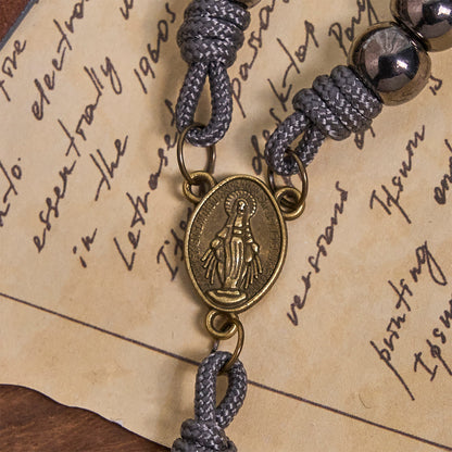 FREE Today: Miraculous Medal & Crucifix of 8 mm Round Silver Black Gallstone Nylon Cord Rosary