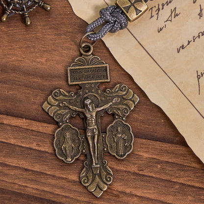 FREE Today: Miraculous Medal & Crucifix of 8 mm Round Silver Black Gallstone Nylon Cord Rosary