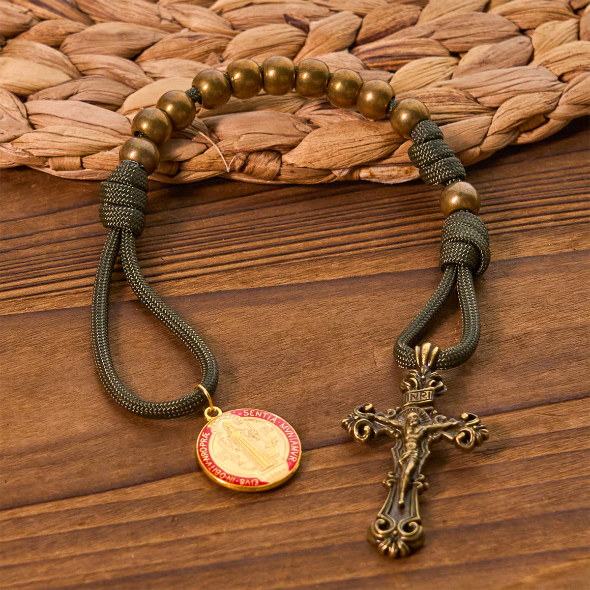 FREE Today: St. Benedict Protection All-Place Portable Bronze Beads Nylon Cord Pocket Rosary