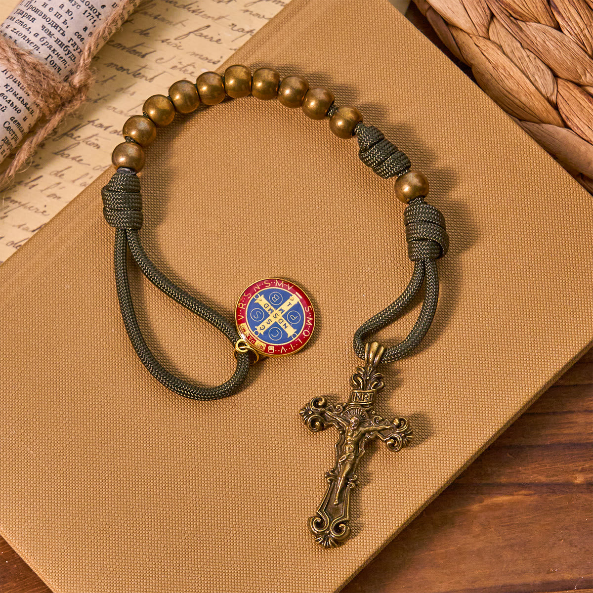 FREE Today: St. Benedict Protection All-Place Portable Bronze Beads Nylon Cord Pocket Rosary
