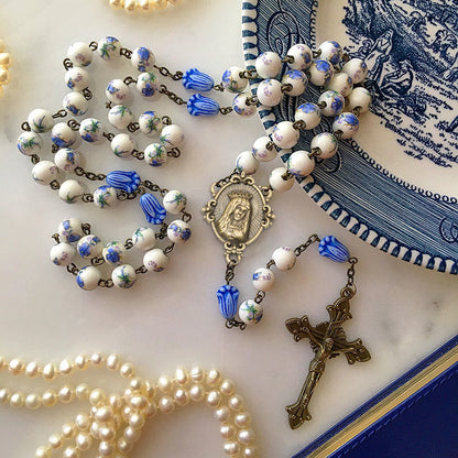 FREE Today: Immaculate Heart of Mary & Crucifix of 8 mm Round Floral Acrylic Alloy Chain Rosary