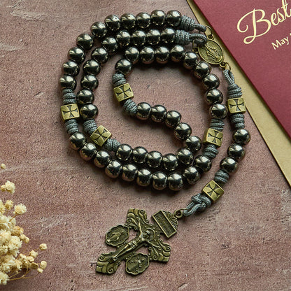 FREE Today: Miraculous Medal & Crucifix of 8 mm Round Silver Black Gallstone Nylon Cord Rosary
