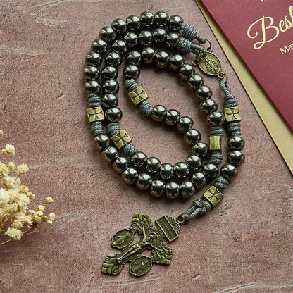 FREE Today: Miraculous Medal & Crucifix of 8 mm Round Silver Black Gallstone Nylon Cord Rosary