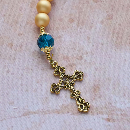 FREE Today: Elegant Matte Golden Pearl Rosary with St. Therese and Crucifix