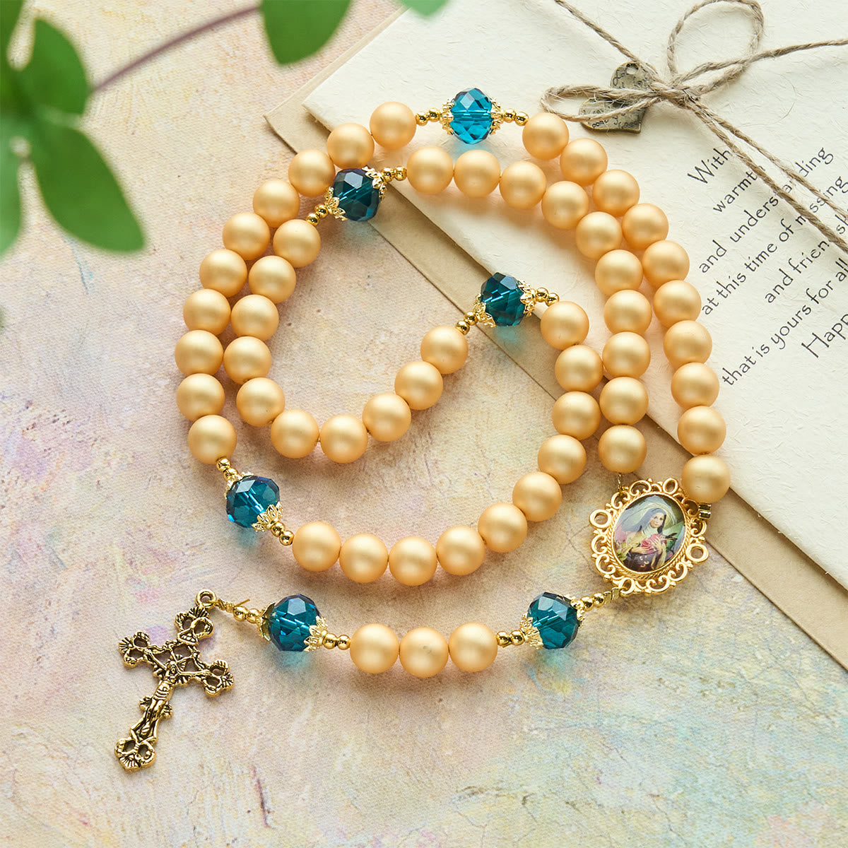 FREE Today: Elegant Matte Golden Pearl Rosary with St. Therese and Crucifix