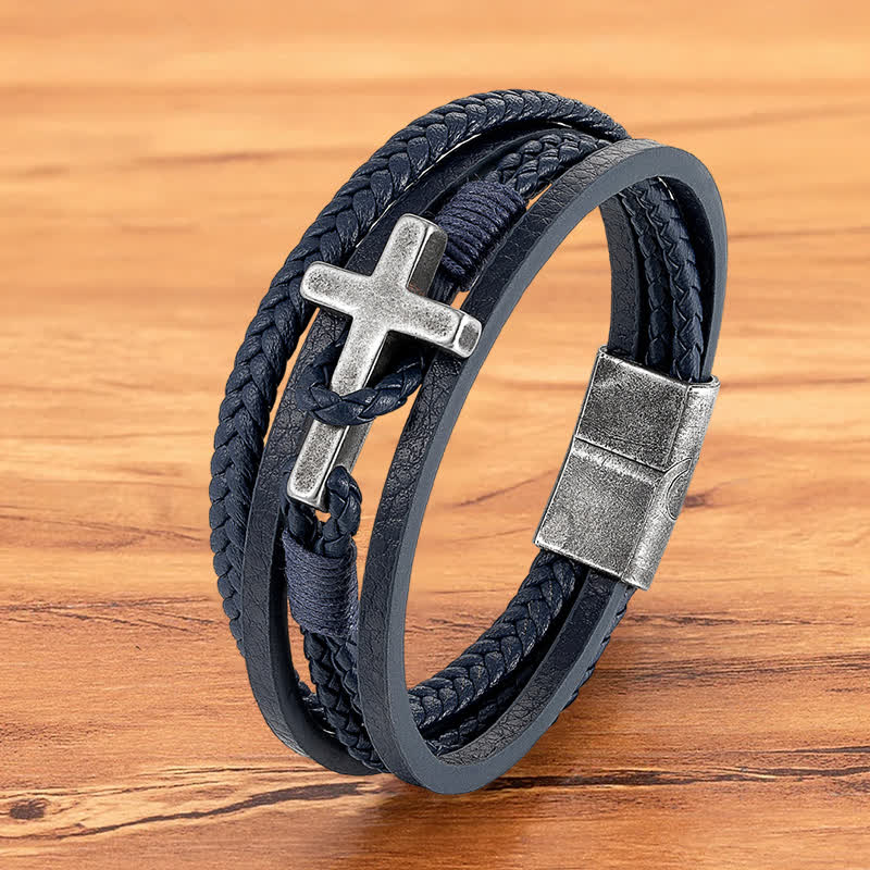 FREE Today: Tri - Color Stainless Steel Cross & Braided Leather Fashion Bracelet
