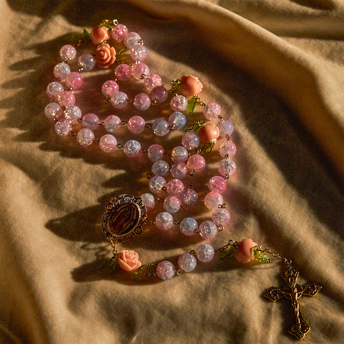 FREE Today: Virgin Mary with Rose-Accented Rosary: Timeless Faith & Floral Faith Symbol