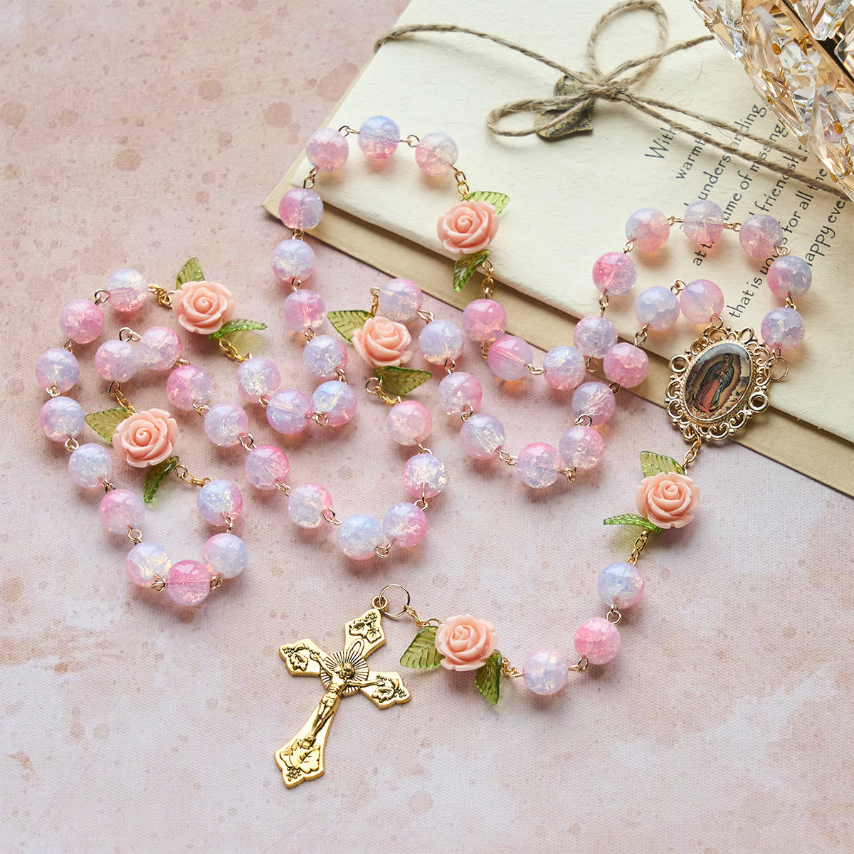 FREE Today: Virgin Mary with Rose-Accented Rosary: Timeless Faith & Floral Faith Symbol