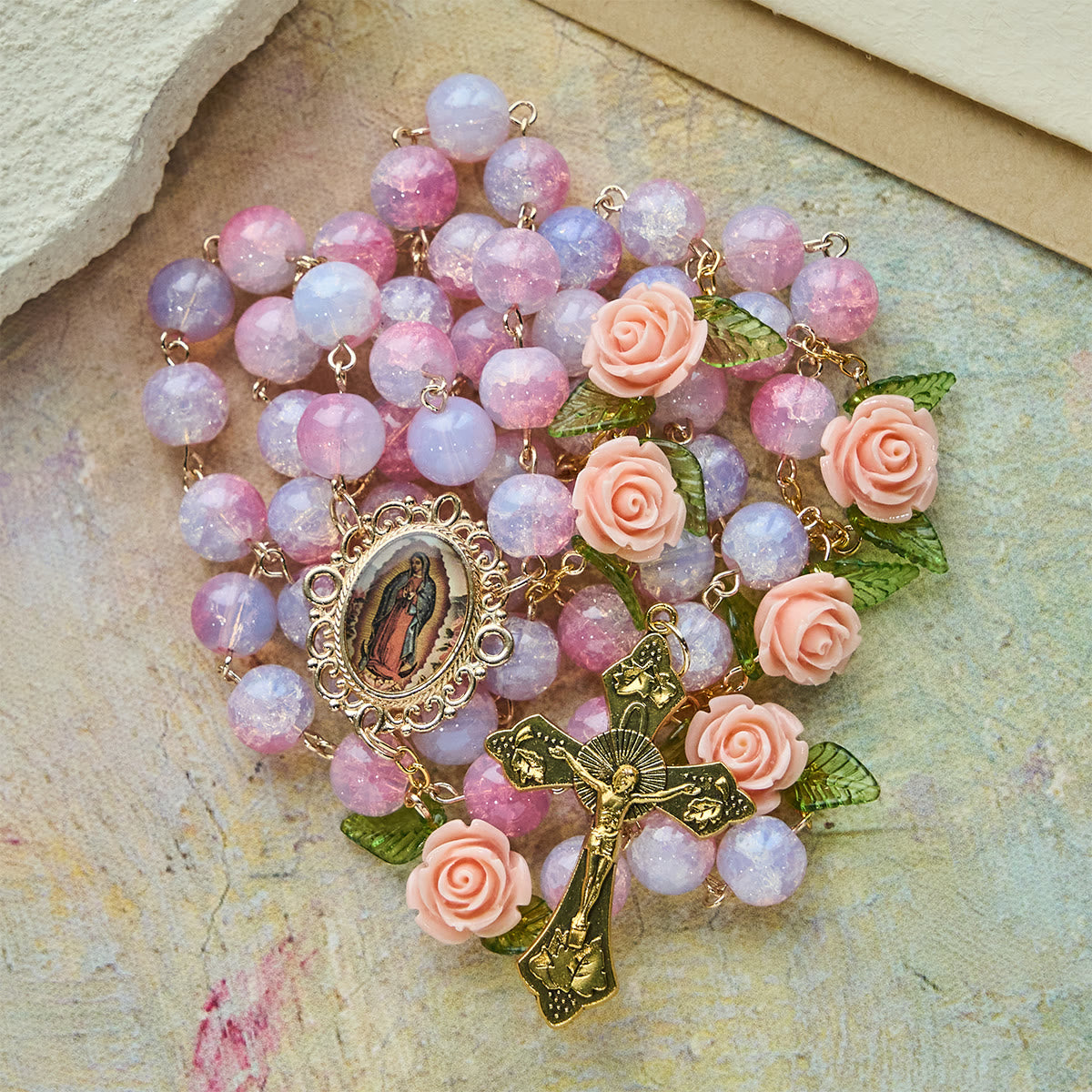 FREE Today: Virgin Mary with Rose-Accented Rosary: Timeless Faith & Floral Faith Symbol