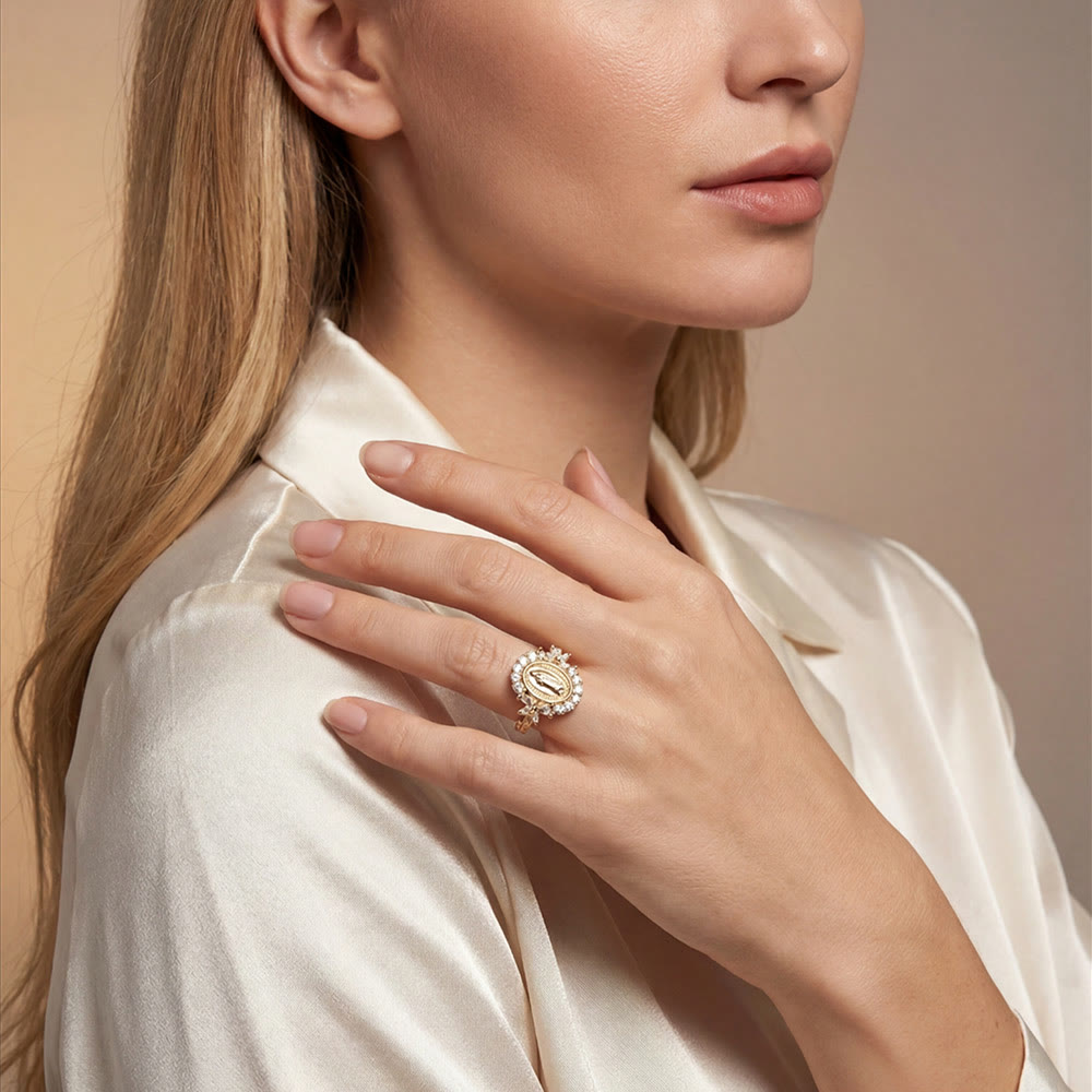 FREE Today: Elegant Virgin Mary Emblem Ring: Sacred Detail for Daily Devotion