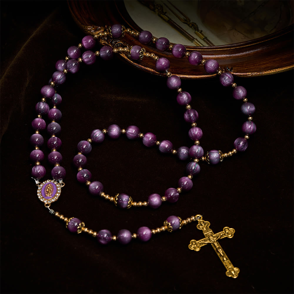 FREE Today: Canvas-Style Shimmery Purple Rosary with Our Lady: Gilded Faith Devotion