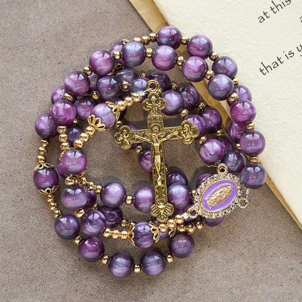 FREE Today: Canvas-Style Shimmery Purple Rosary with Our Lady: Gilded Faith Devotion
