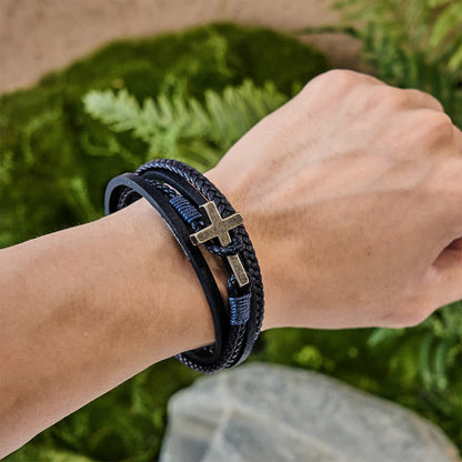 FREE Today: Tri - Color Stainless Steel Cross & Braided Leather Fashion Bracelet
