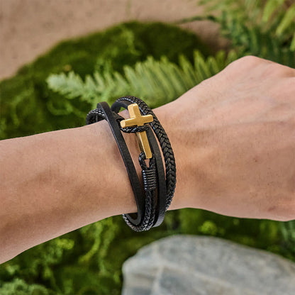 FREE Today: Tri - Color Stainless Steel Cross & Braided Leather Fashion Bracelet