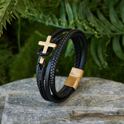 FREE Today: Tri - Color Stainless Steel Cross & Braided Leather Fashion Bracelet