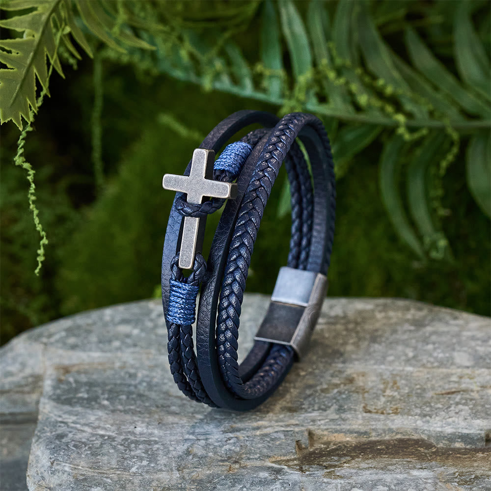 FREE Today: Tri - Color Stainless Steel Cross & Braided Leather Fashion Bracelet