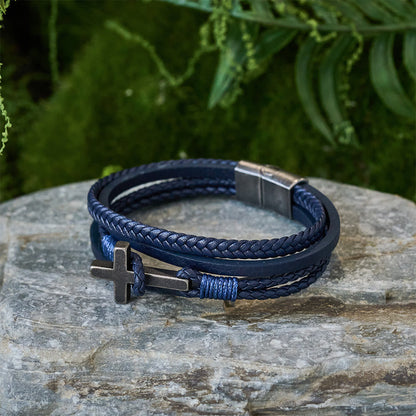 FREE Today: Tri - Color Stainless Steel Cross & Braided Leather Fashion Bracelet