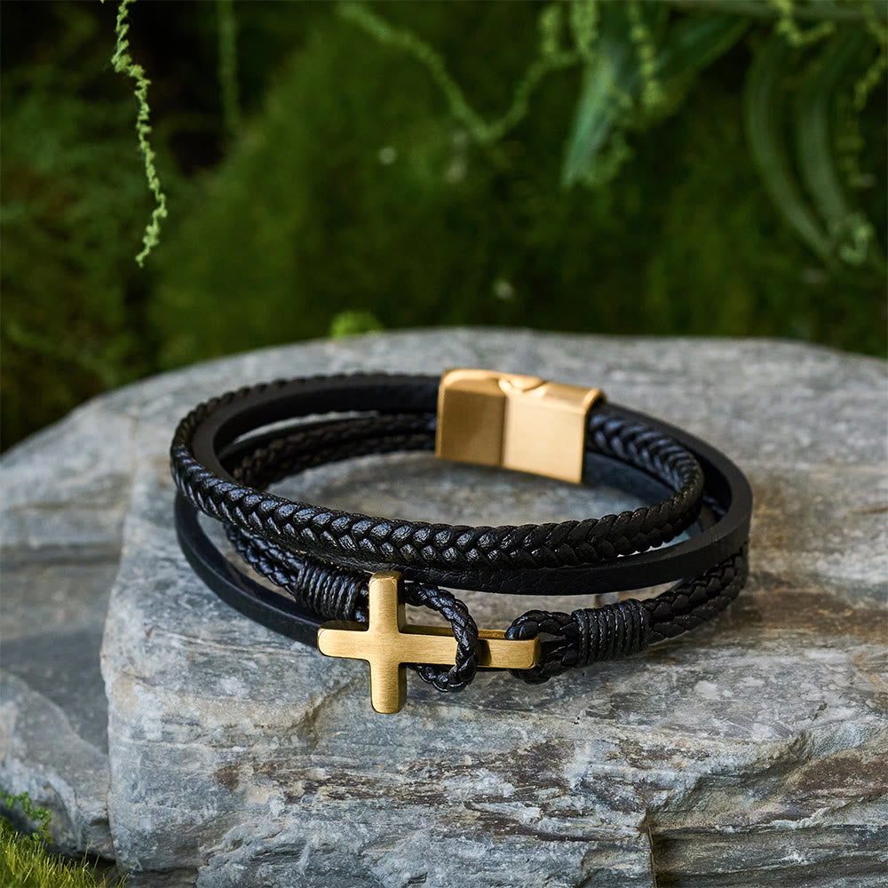FREE Today: Tri - Color Stainless Steel Cross & Braided Leather Fashion Bracelet