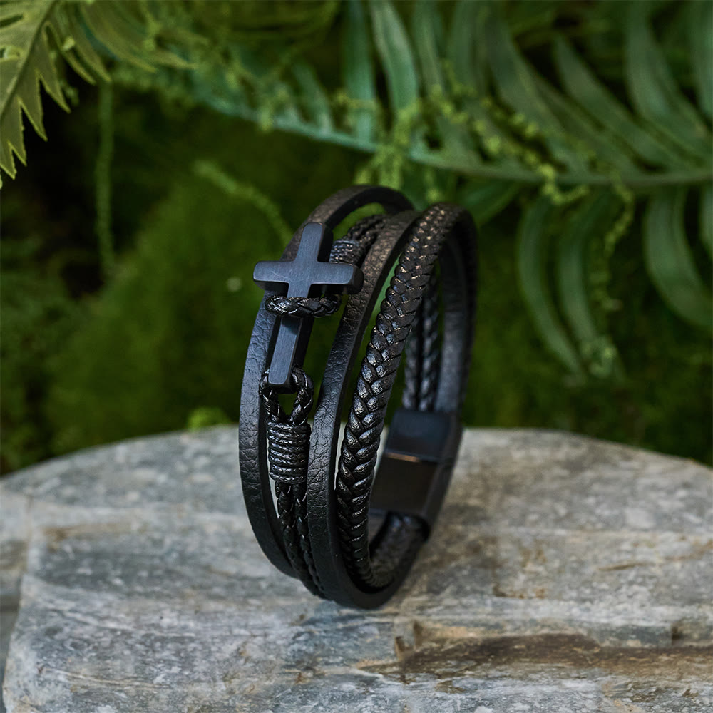FREE Today: Tri - Color Stainless Steel Cross & Braided Leather Fashion Bracelet