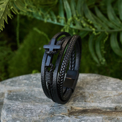FREE Today: Tri - Color Stainless Steel Cross & Braided Leather Fashion Bracelet