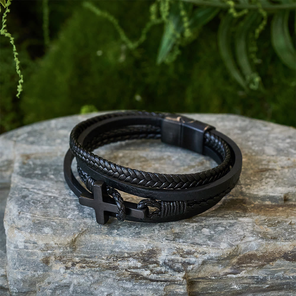 FREE Today: Tri - Color Stainless Steel Cross & Braided Leather Fashion Bracelet