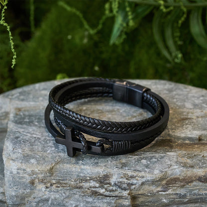 FREE Today: Tri - Color Stainless Steel Cross & Braided Leather Fashion Bracelet