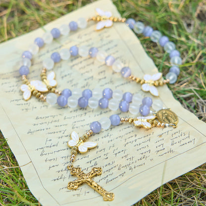FREE Today: Purple Cat's Eye & Matte Glass Butterfly Blessed Rosary: Embody Sacred Love and Grace