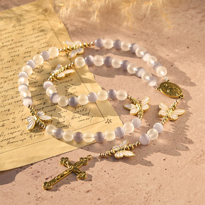 FREE Today: Purple Cat's Eye & Matte Glass Butterfly Blessed Rosary: Embody Sacred Love and Grace
