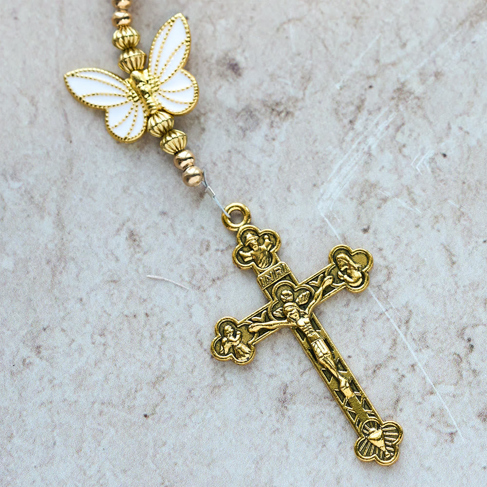 FREE Today: Purple Cat's Eye & Matte Glass Butterfly Blessed Rosary: Embody Sacred Love and Grace