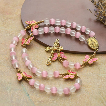 FREE Today: Purple Cat's Eye & Matte Glass Butterfly Blessed Rosary: Embody Sacred Love and Grace