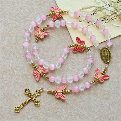 FREE Today: Purple Cat's Eye & Matte Glass Butterfly Blessed Rosary: Embody Sacred Love and Grace