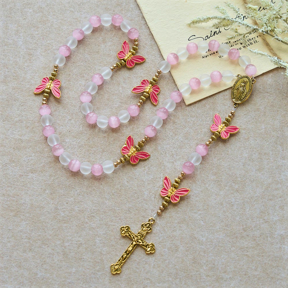 FREE Today: Purple Cat's Eye & Matte Glass Butterfly Blessed Rosary: Embody Sacred Love and Grace