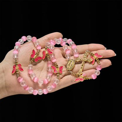 FREE Today: Purple Cat's Eye & Matte Glass Butterfly Blessed Rosary: Embody Sacred Love and Grace