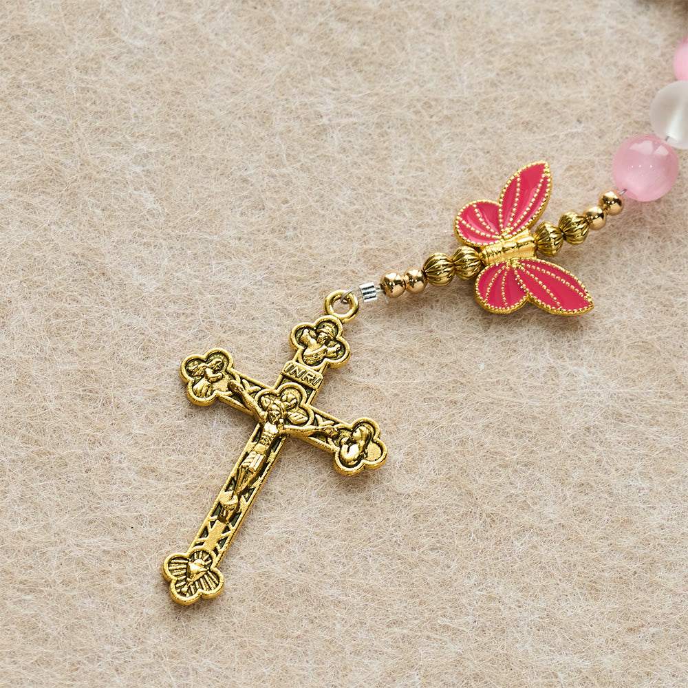FREE Today: Purple Cat's Eye & Matte Glass Butterfly Blessed Rosary: Embody Sacred Love and Grace