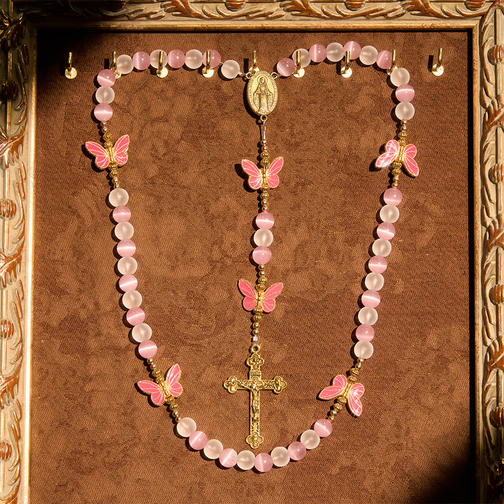 FREE Today: Purple Cat's Eye & Matte Glass Butterfly Blessed Rosary: Embody Sacred Love and Grace