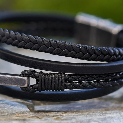 FREE Today: Tri - Color Stainless Steel Cross & Braided Leather Fashion Bracelet