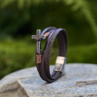 FREE Today: Tri - Color Stainless Steel Cross & Braided Leather Fashion Bracelet