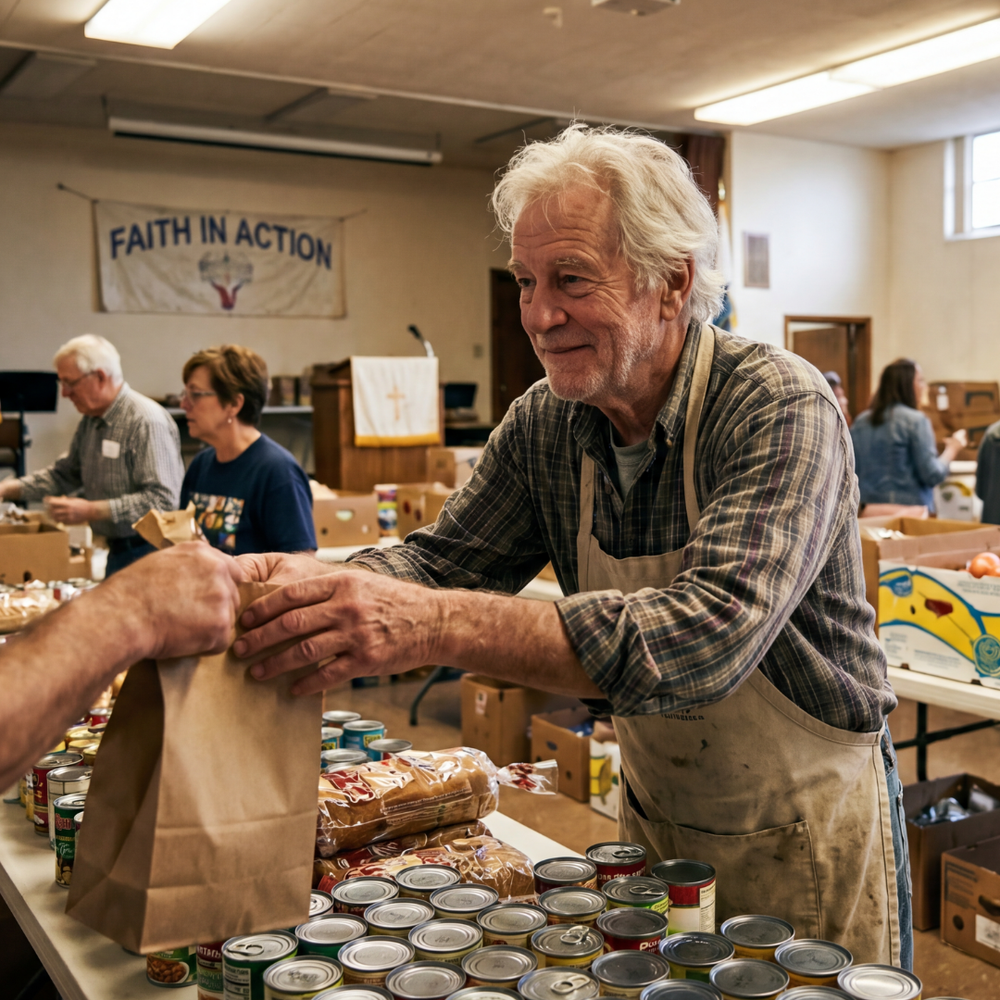 Church pantry volunteers helping families