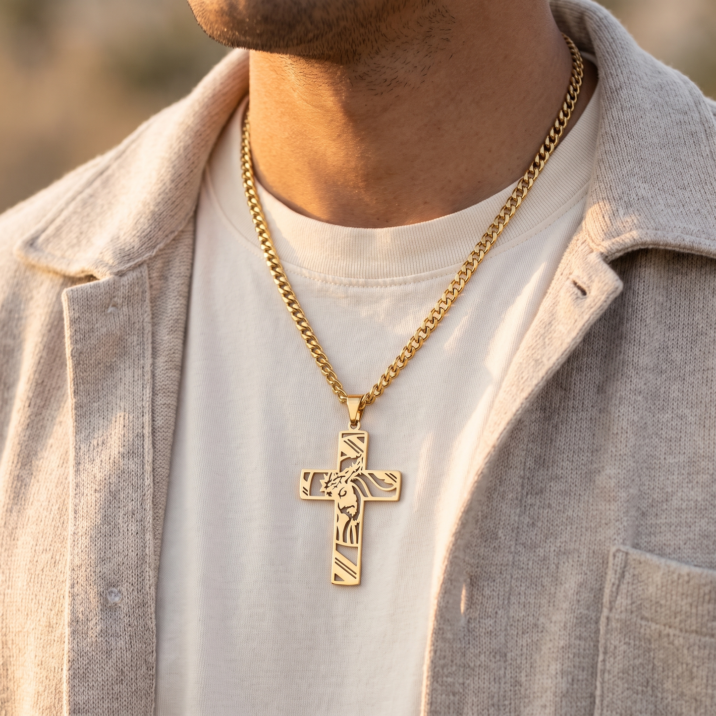 Face Of Christ Cross Necklace