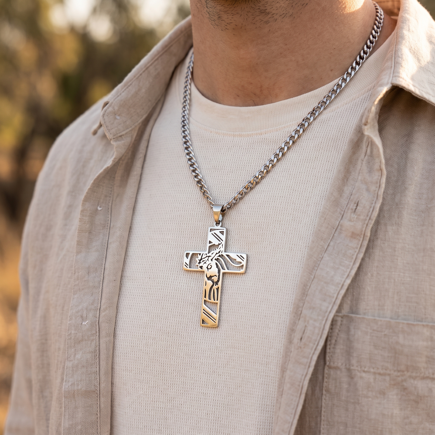 Face Of Christ Cross Necklace